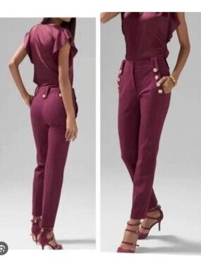 White House Black Market Womens  Jolie Straight Pants Size 6 Long Gold Buttons